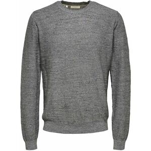 Selected Homme Mens Grey Textured Knit Crew Neck Long Sleeve Sweater